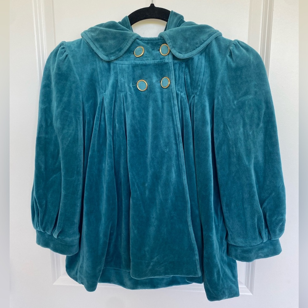 Juicy Couture Turquoise Velour Double Breasted Button Hoodie Jacket